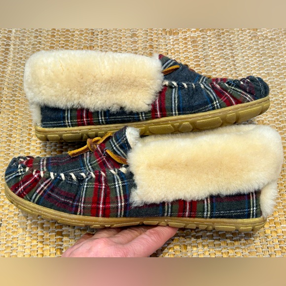 LL BEAN s6.5-7 gorgeous grey plaid slippers-look new-Barely worn-shearling lined - Picture 4 of 7